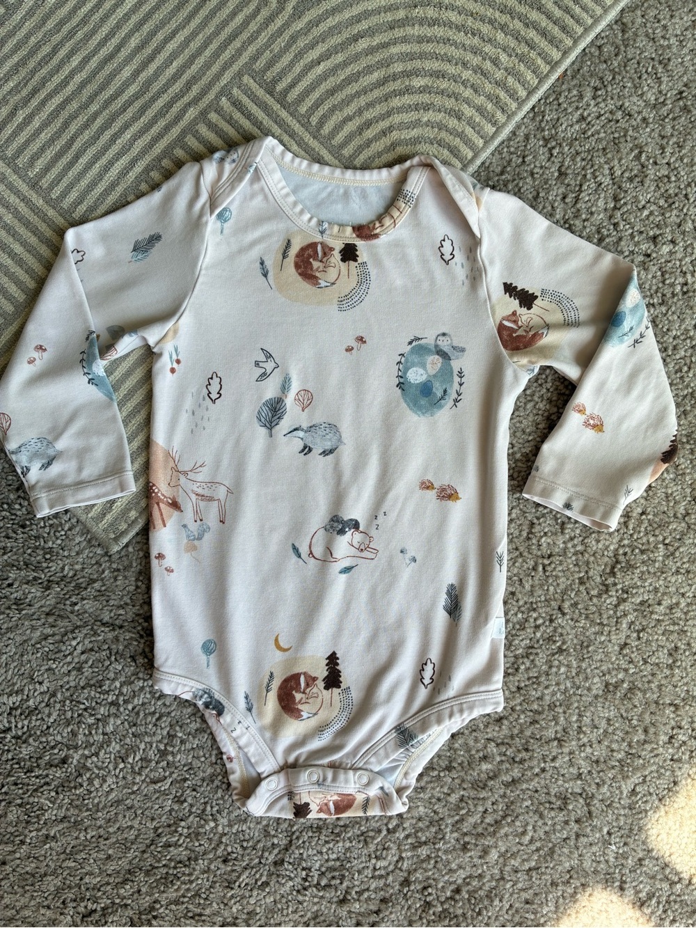 Loulou Lollipop Tencel Cream Woodland Print Long-Sleeve Tencel Baby Bodysuit
